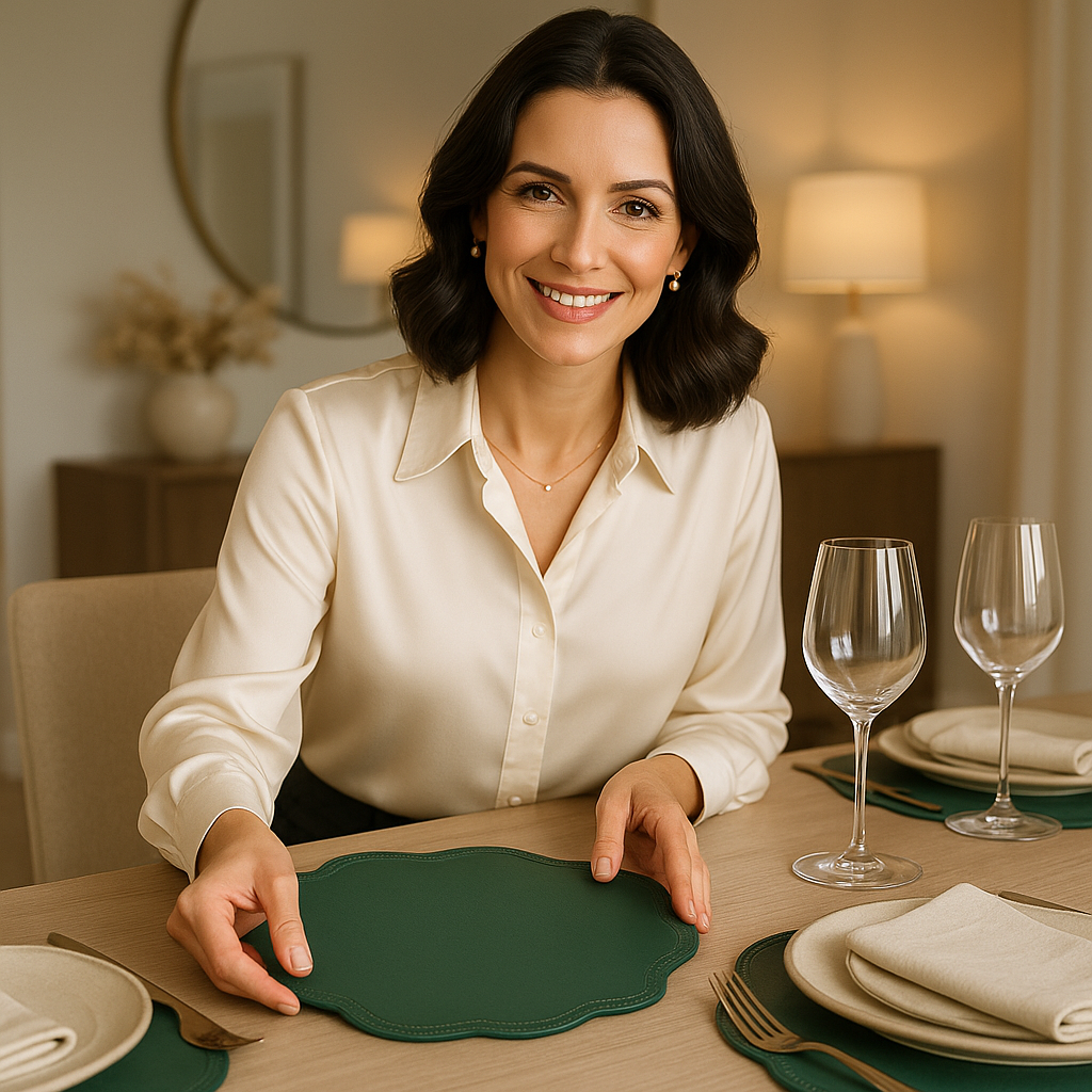 Timeless Floral Faux Leather Dining Placemats - Luxury Table Set
