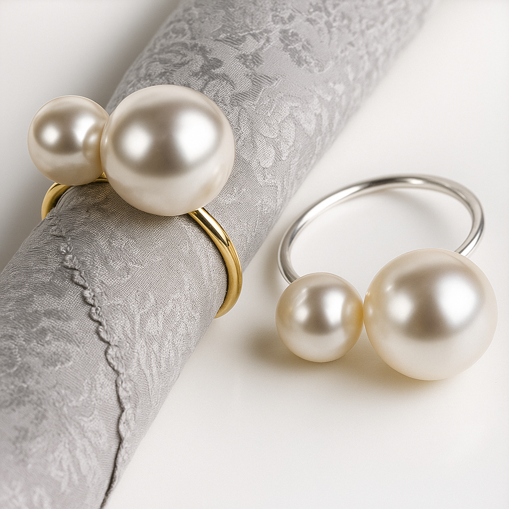 Éclat Gold Pearl Napkin Ring Collection – Elegant Table Decor