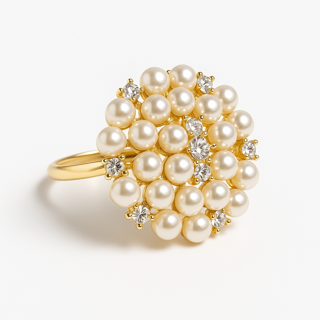 Essence Set – Gold Rhinestone & Pearl Napkin Rings