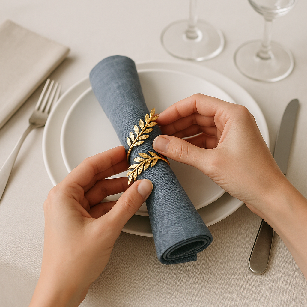 Wheatley Set – Premium Wheat Leaf Napkin Rings - 12 Pcs