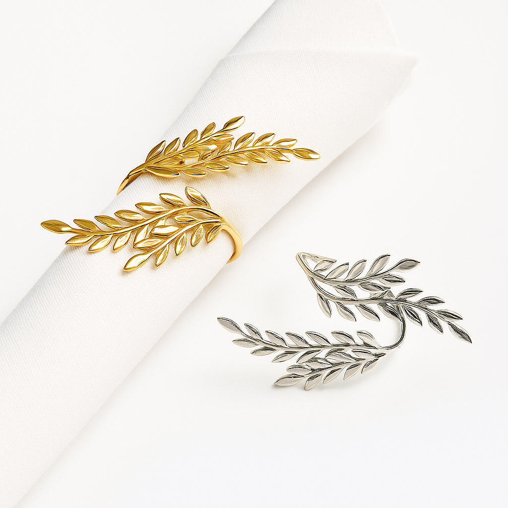 Wheatley Set – Premium Wheat Leaf Napkin Rings - 12 Pcs
