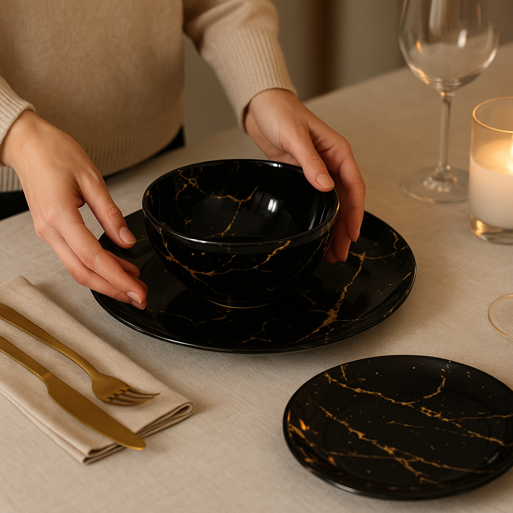 Opulence Set – 24-Piece Gold-Trimmed Porcelain Dinnerware
