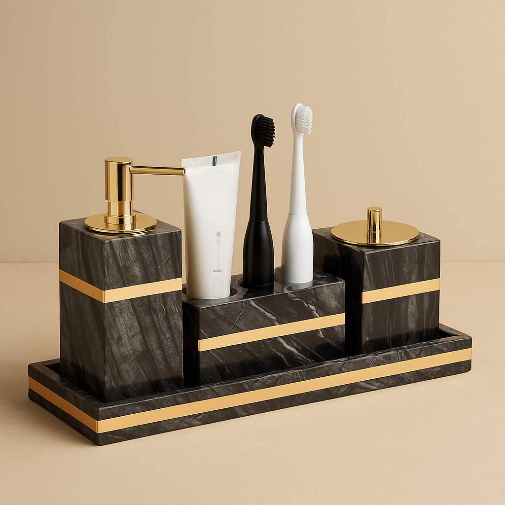 Bathroom Accessories Marble Black Gold Noble Essence