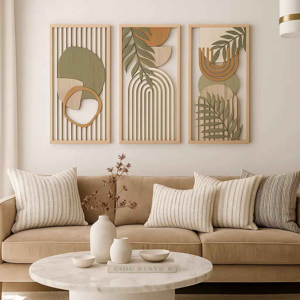 Wall Art Wooden Abstract Sage Green Elegance