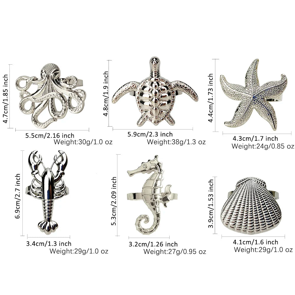 Nautica Ensemble – Silver Marine Life Napkin Rings - 6 pcs