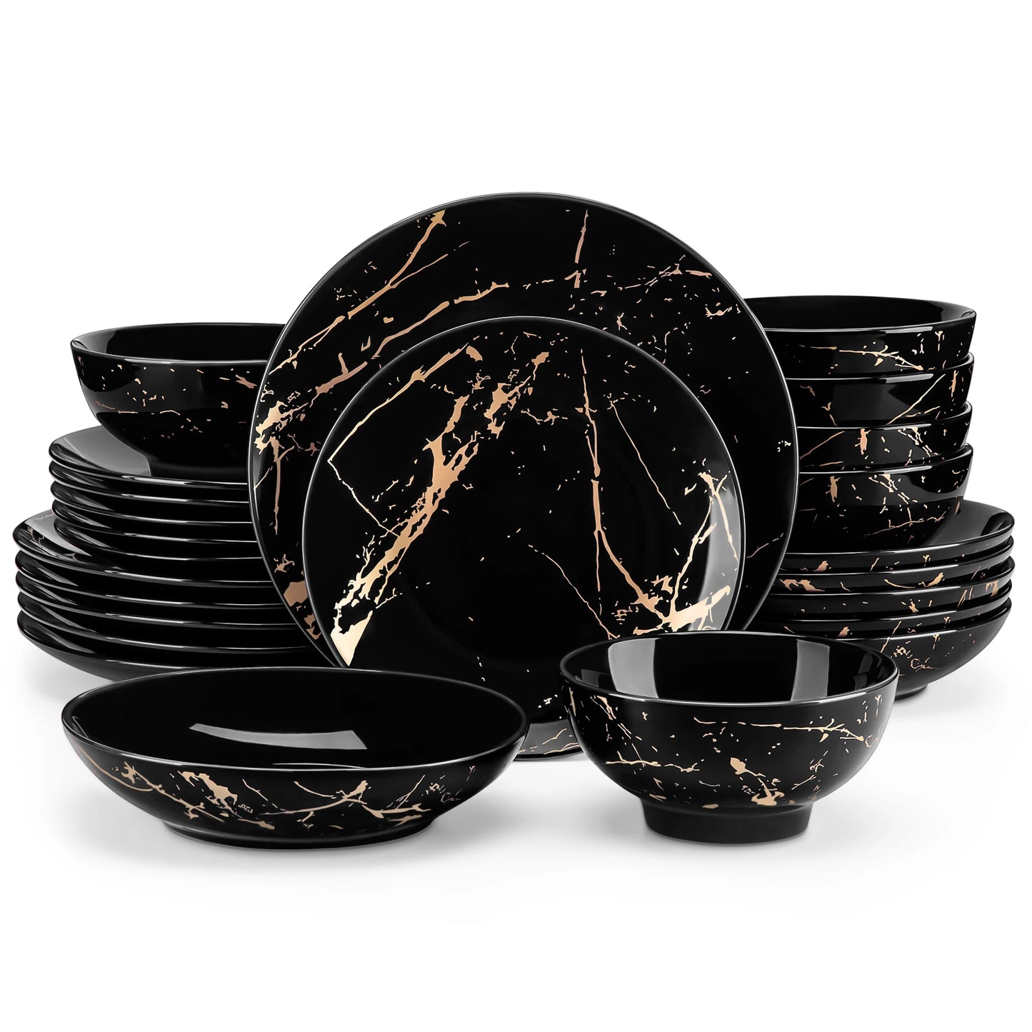 Opulence Set – 24-Piece Gold-Trimmed Porcelain Dinnerware