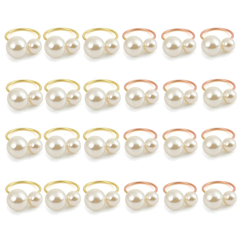 Éclat Gold Pearl Napkin Ring Collection – Elegant Table Decor