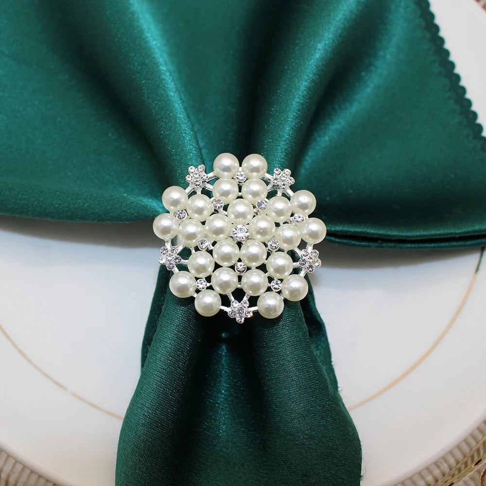 Essence Set – Gold Rhinestone & Pearl Napkin Rings
