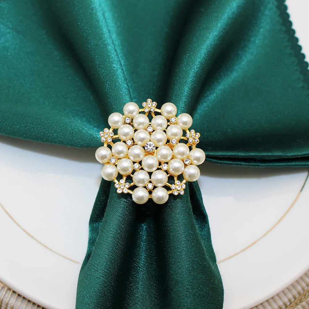 Essence Set – Gold Rhinestone & Pearl Napkin Rings