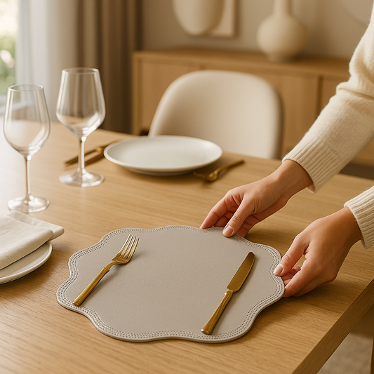 Timeless Floral Faux Leather Dining Placemats - Luxury Table Set
