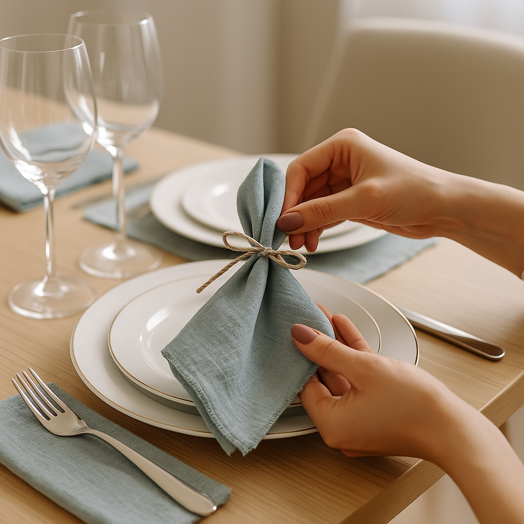Amélie Linen Napkin Set – 6 Pieces, 30x30cm, Elegant Wedding & Daily Use