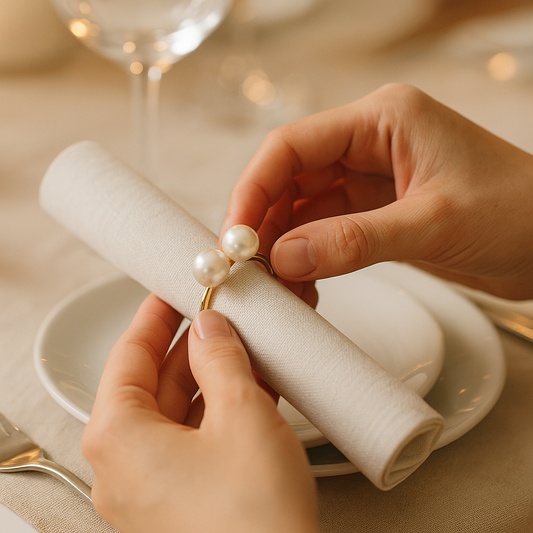 Éclat Gold Pearl Napkin Ring Collection – Elegant Table Decor