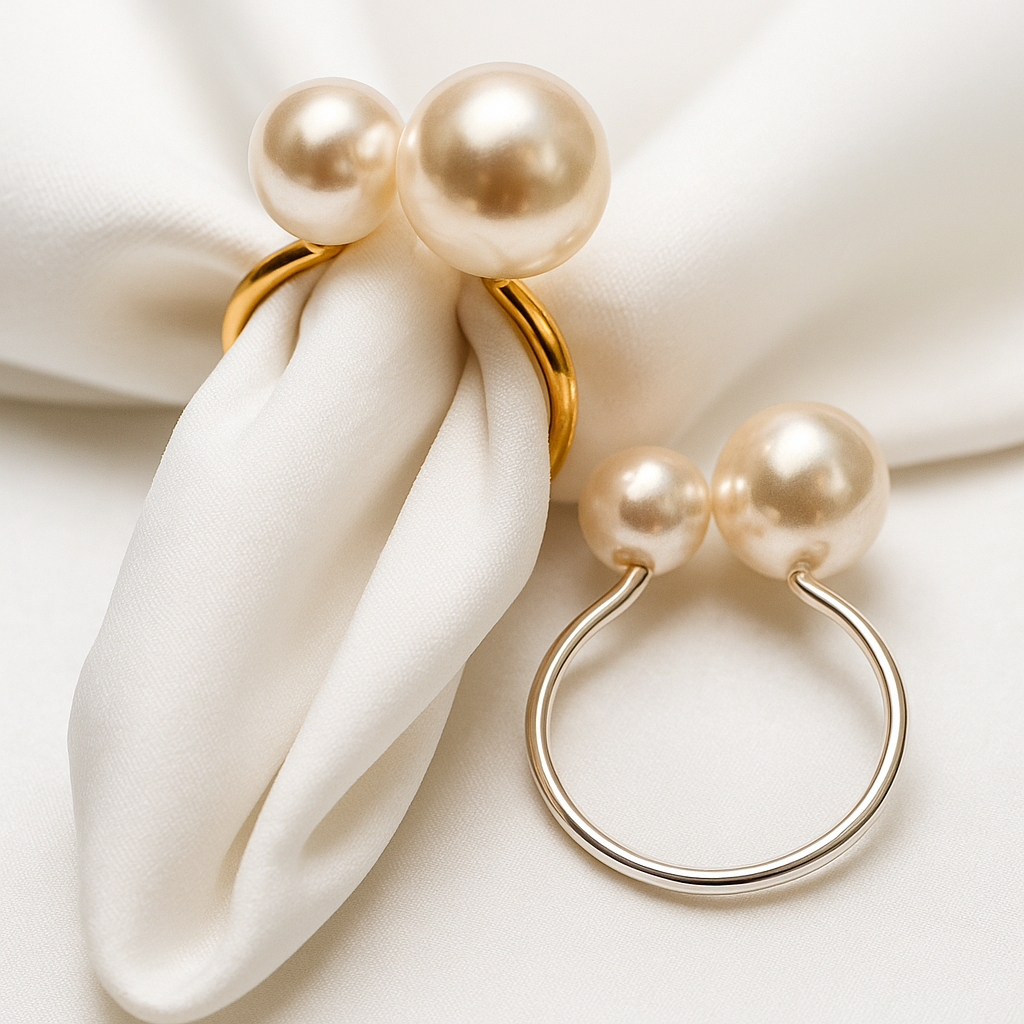 Éclat Gold Pearl Napkin Ring Collection – Elegant Table Decor
