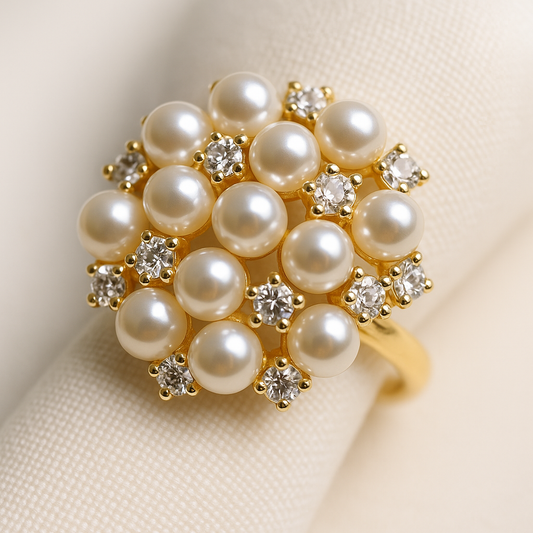 Essence Set – Gold Rhinestone & Pearl Napkin Rings
