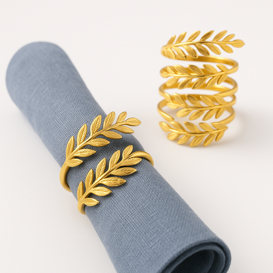 Wheatley Set – Premium Wheat Leaf Napkin Rings - 12 Pcs