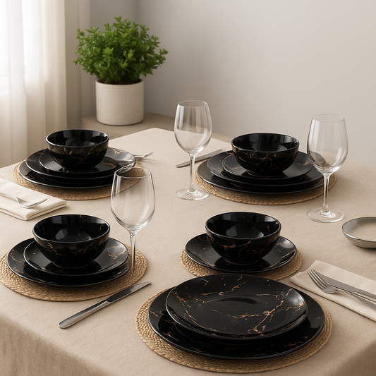 Opulence Set – 24-Piece Gold-Trimmed Porcelain Dinnerware