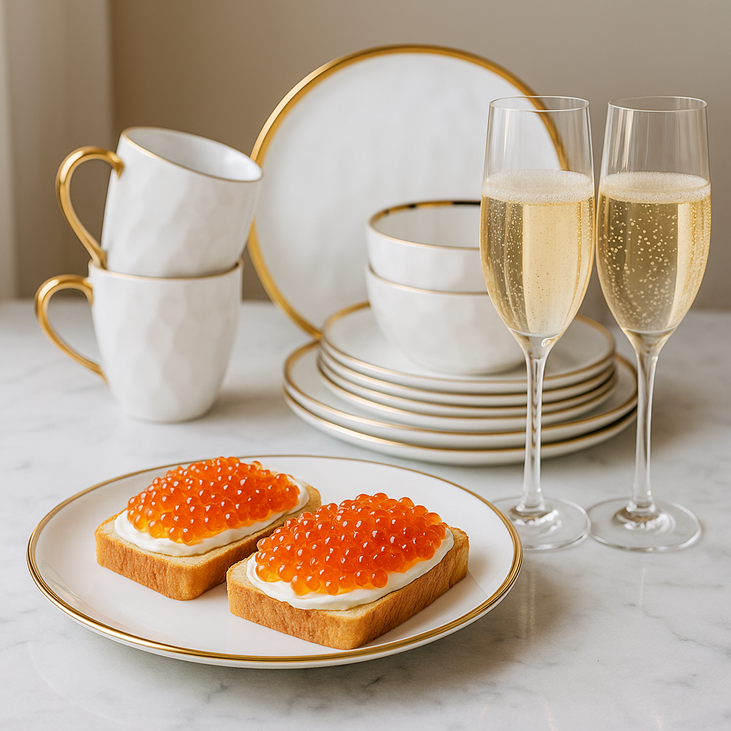 Aveline Dinnerware Set – Ivory Porcelain with Gold Finish