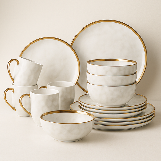 Aveline Dinnerware Set – Ivory Porcelain with Gold Finish
