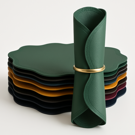 Timeless Floral Faux Leather Dining Placemats - Luxury Table Set