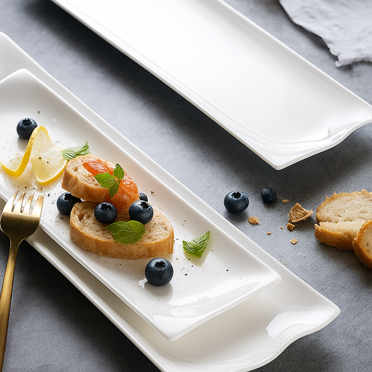 Plates Geneva White Rectangular Ceramic Essence