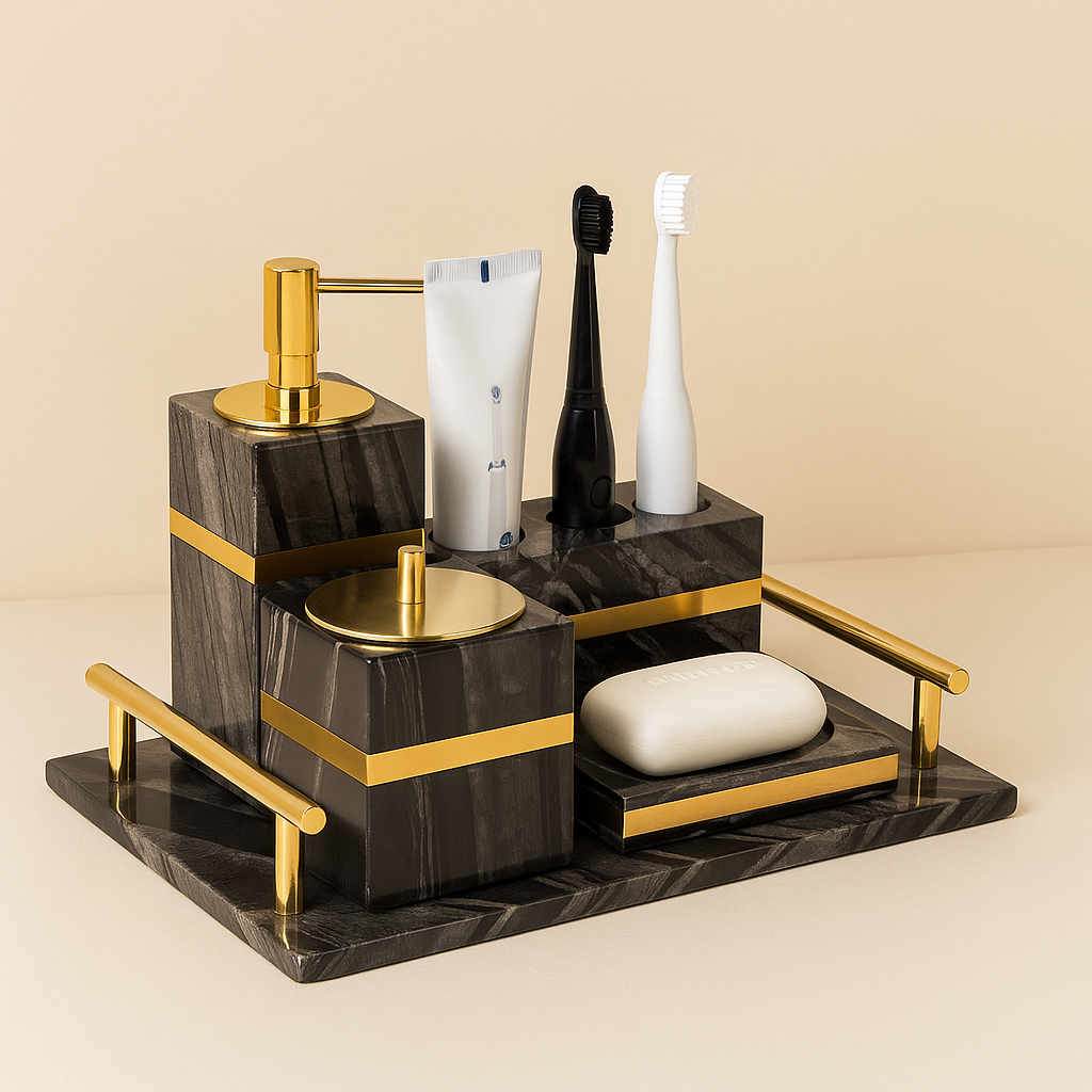 Bathroom Accessories Marble Black Gold Noble Essence