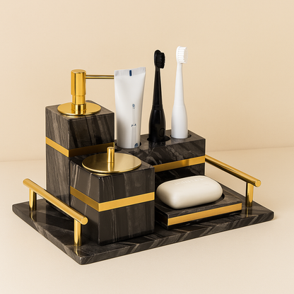 Bathroom Accessories Marble Black Gold Noble Essence