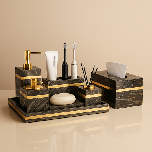 Bathroom Accessories Marble Black Gold Noble Essence
