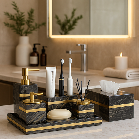 Bathroom Accessories Marble Black Gold Noble Essence