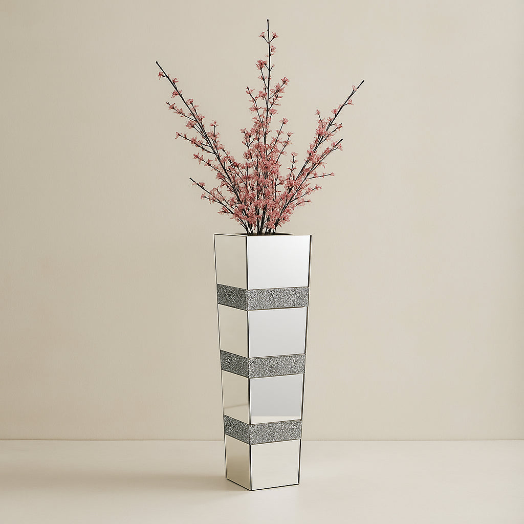 Vase Flower Crystal Silver Mirrored Prestige