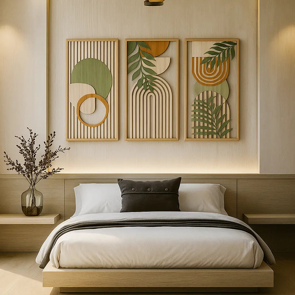 Wall Art Wooden Abstract Sage Green Elegance