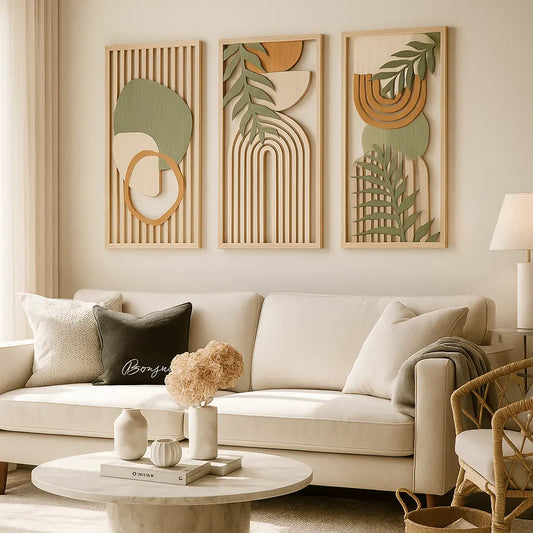 Wall Art Wooden Abstract Sage Green Elegance