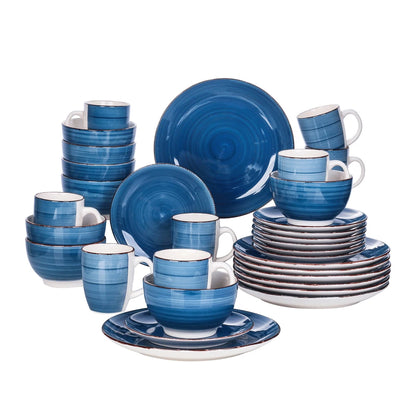 Azure Gaze Dinnerware Set – Ivory Porcelain & Vintage Blue
