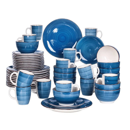 Azure Gaze Dinnerware Set – Ivory Porcelain & Vintage Blue