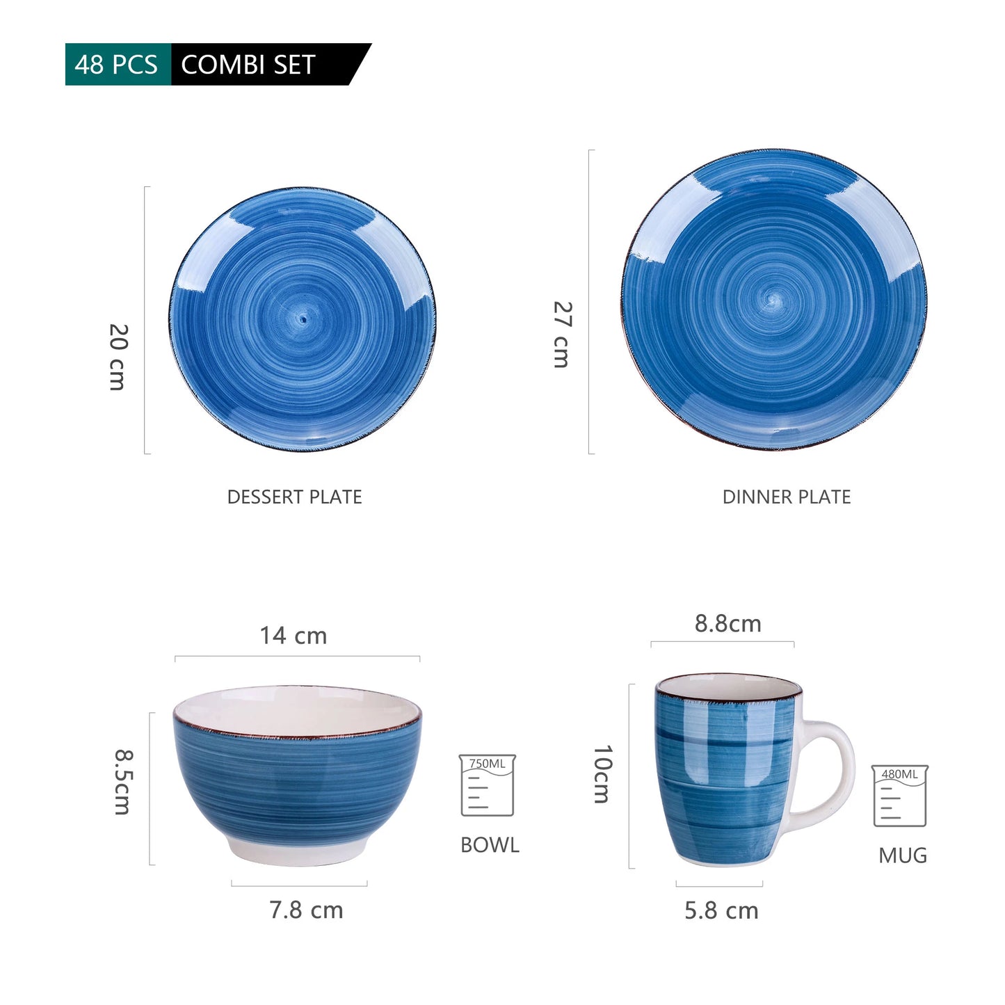 Azure Gaze Dinnerware Set – Ivory Porcelain & Vintage Blue