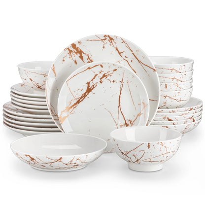 Opulence Set – 24-Piece Gold-Trimmed Porcelain Dinnerware