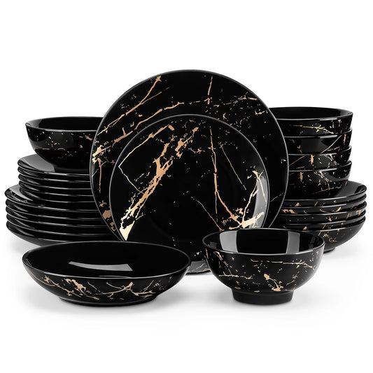 Opulence Set – 24-Piece Gold-Trimmed Porcelain Dinnerware