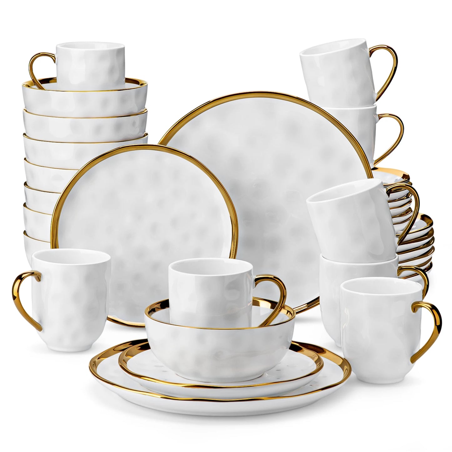 Aveline Dinnerware Set – Ivory Porcelain with Gold Finish