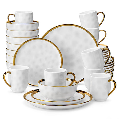 Aveline Dinnerware Set – Ivory Porcelain with Gold Finish
