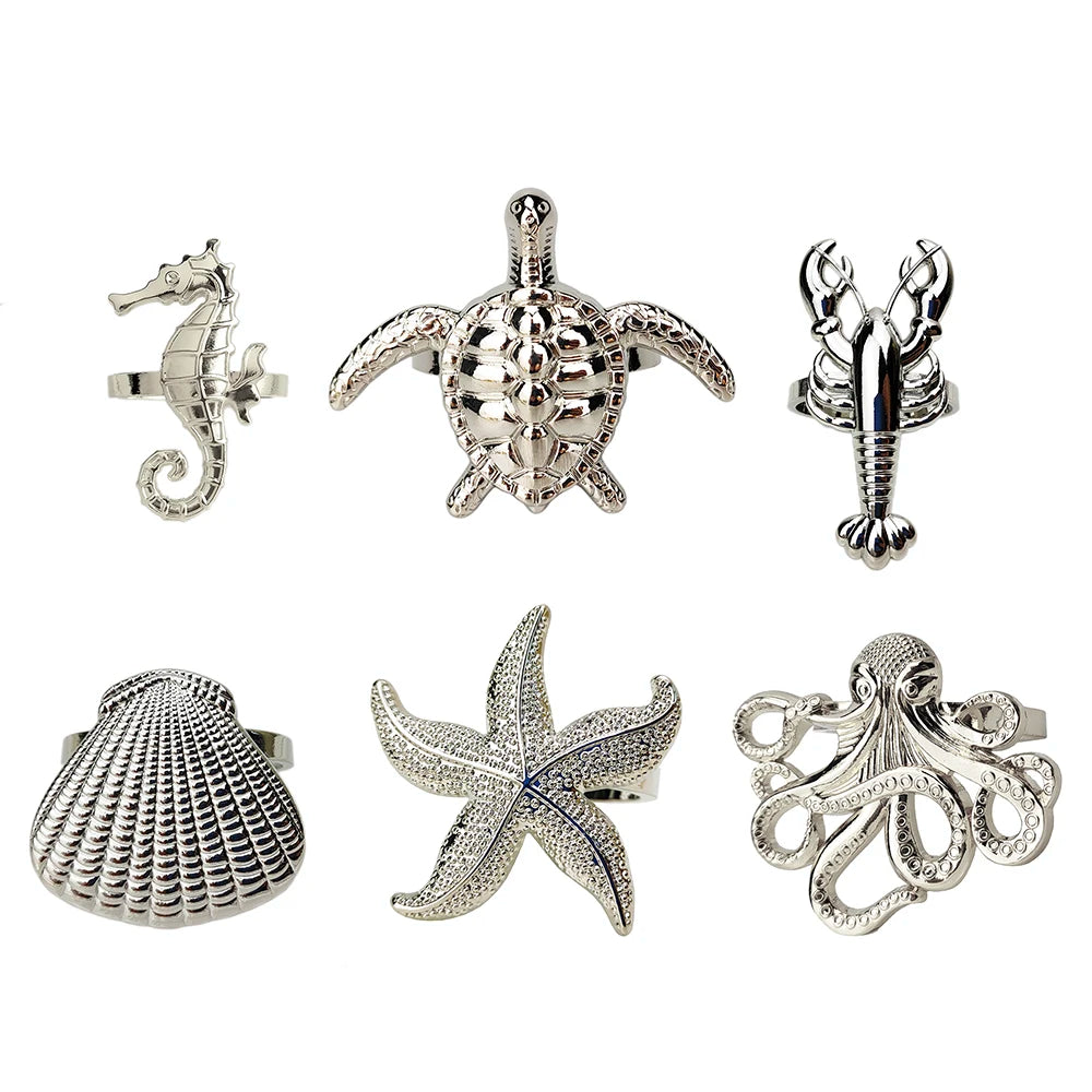 Nautica Ensemble – Silver Marine Life Napkin Rings - 6 pcs