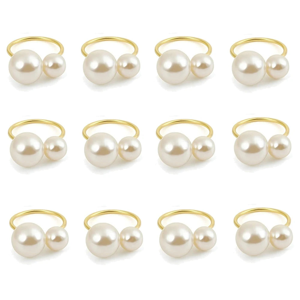 Éclat Gold Pearl Napkin Ring Collection – Elegant Table Decor