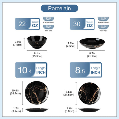 Opulence Set – 24-Piece Gold-Trimmed Porcelain Dinnerware