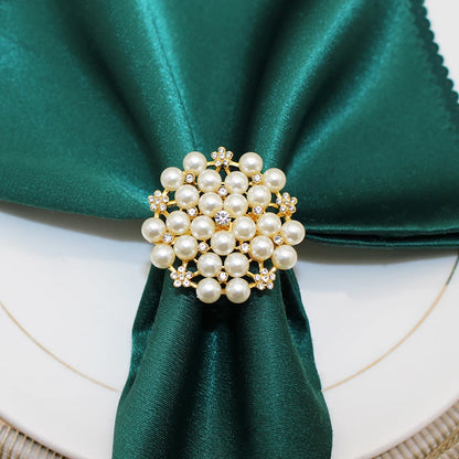 Essence Set – Gold Rhinestone & Pearl Napkin Rings