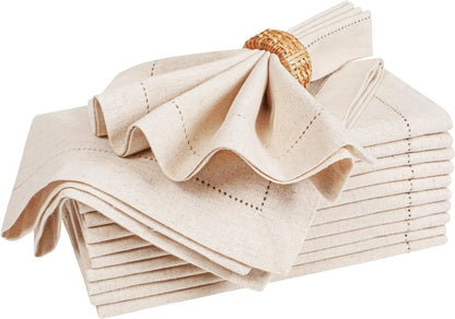 Premium Washed Linen Dining Napkins – Set of 12, Classic Hemmed Edges
